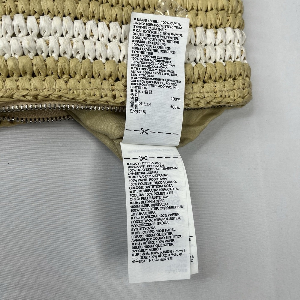 GAP Straw Clutch Bag Woven Zip Pouch Beige White Summer Beach Boho Women - Picture 10 of 15